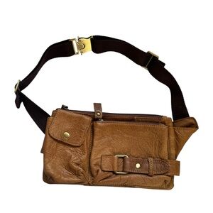 Loyofun Unisex Brown Genuine Leather Waist Bag Messenger Fanny Pack